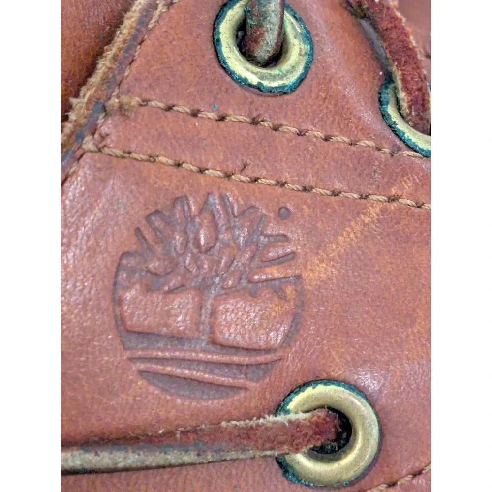 Vintage Timberland Boat Shoes Mens 7.5 M Brown Leather 2 Eye Handsewn USA Made